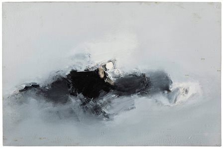 Luis Feito (1929) Paesaggio, 1958 olio su cartone intelato, cm 36x56 firmato...
