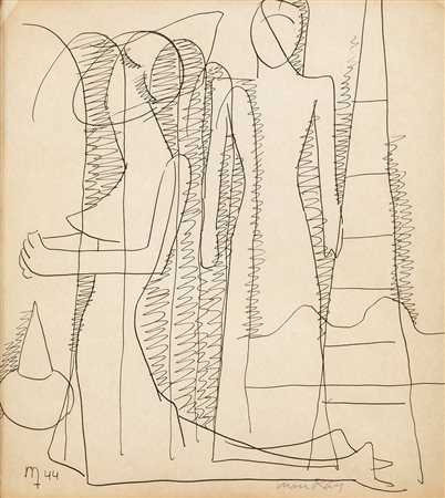 Man Ray (1890-1976) Figure, 1944 china su carta, cm 30x27 firmato in basso a...