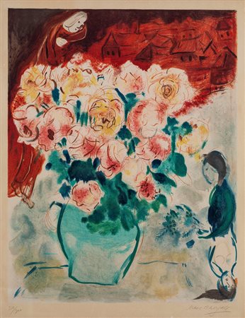 Marc Chagall (1887-1985) Le bouquet, 1955 litografia a colori, cm 63,5x49,5...