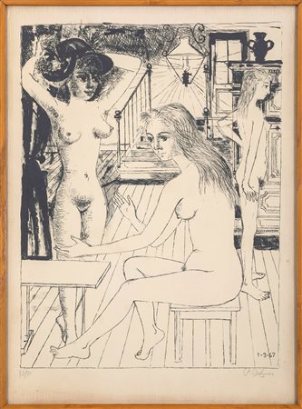 Paul Delvaux (1897-1994) Les Jeunes Filles, 1967 litografia su carta, cm...