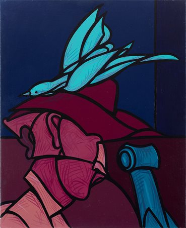 Valerio Adami (1935) Studio per Wiener, 1992 acrilici su tela, cm 61x50...