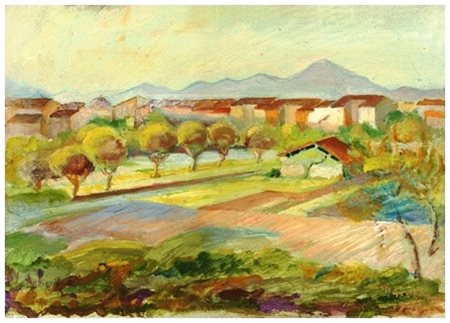 SANTI MACCHIA Pisa 1884 – Pisa 1964 La chiusa 1936 Olio su cartone 25 x 34,5....