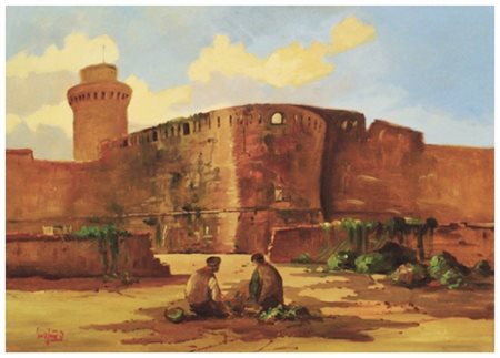 AUTORE IGNOTO Fortezza Vecchia a Livorno Olio su tavola 50,2 x 70,2. Firma in...
