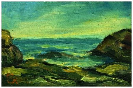 AUTORE IGNOTO Senza titolo (piccola marina) Olio su tavola 10 x 15. Firma in...