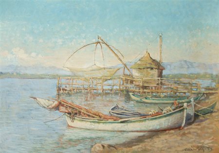 AUTORE IGNOTO Senza titolo 1954 Olio su tavola 35 x 50. Firma e data in b. a...