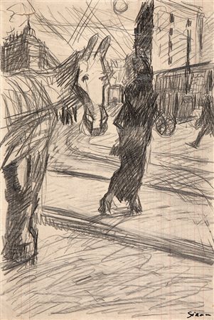 Mario Sironi Paesaggio urbano con cavallo 1916 ca matita su carta di registro...