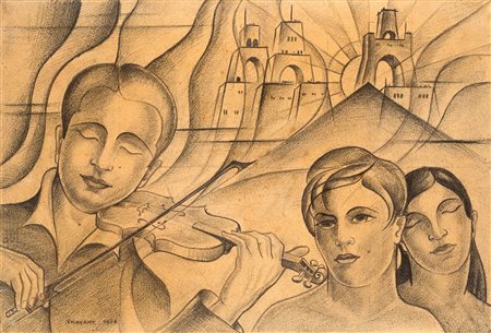 Thayaht Violinista 1916 matita su carta cm 21x30,7Firmato e datato in basso a...