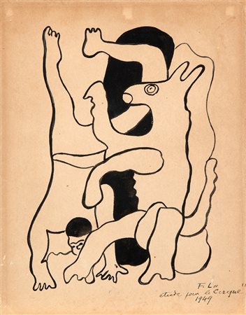 Fernand Léger Etude pour le cirque 1949 china su carta cm 32,5x25,2 Siglato,...