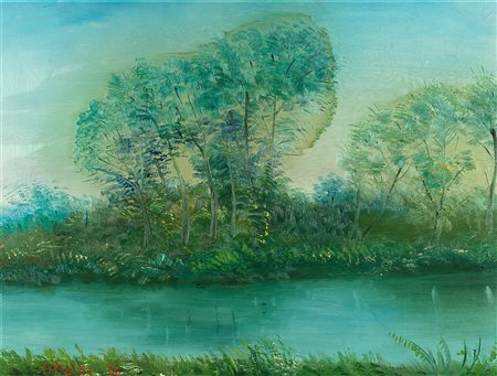 Umberto Lilloni Il Lambro 1966 olio su tela, cm 52x66 Firmato e datato in...