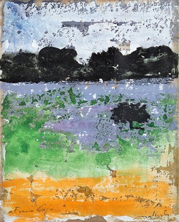 Carlo Mattioli Senza titolo biacca e tempera su carta di giornale applicata...