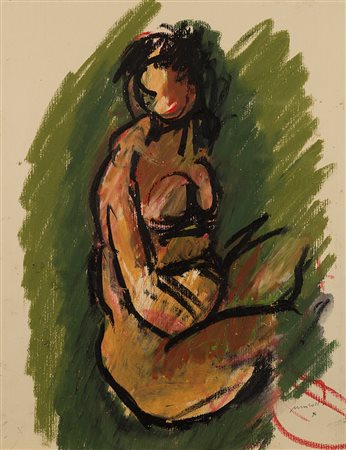 Ennio Morlotti Nudo pastello a cera su carta cm 46x35,8Firmato in basso a...