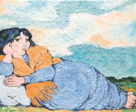 Domenico Cantatore Senza titolo acrilico su tela cm 41x50 Firmato in basso a...