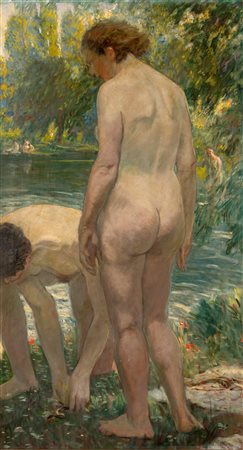 Galileo Chini Bagnanti ("l'anguilla") olio su tela cm 170,5x95Titolato e...