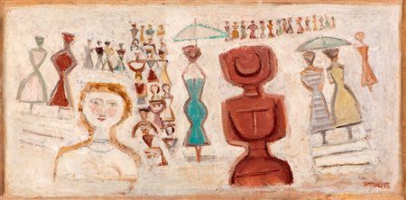 Massimo Campigli Paesaggio 1955 olio su tela cm 50,5x100,5Firmato e datato in...