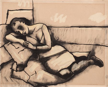 Felice Casorati Dormiente 1959 tempera,inchiostro e carboncino su carta, cm...
