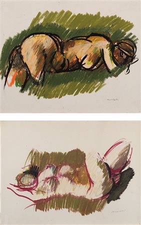 Ennio Morlotti a) Nudo b) Nudo a) pastello a cera su carta, cm 36,5x45 b)...