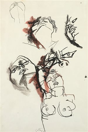 Renato Guttuso Senza titolo 1959 china e acquerello su carta cm 38x48Firmato...