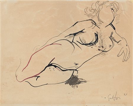 Renato Guttuso Senza titolo (Nudo disteso) 1941 disegno su carta cm 22,8x28,8...