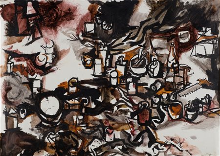 Renato Guttuso Senza titolo 1960 tecnica mista su carta cm 36x50,5Firmato e...