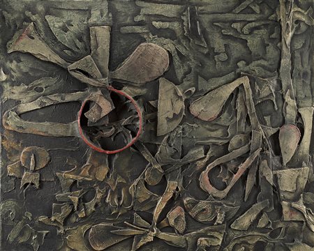 Lucio del Pezzo La battaglia di Pavia 1962 tecnica mista su tela, cm 100x81...