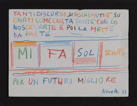 Gastone Novelli Mi fa sol schifo 1963 pastelli e matita su carta (cartolina)...