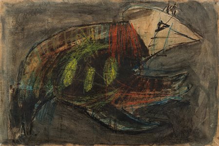 Karel Appel Senza titolo 1949 tecnica mista su carta intelata cm 50x75,5...