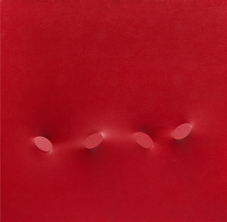 Turi Simeti 4 ovali rossi 2000 acrilico su tela sagomata cm 80x80x6Firmato e...
