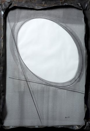 Paolo Icaro Senza titolo, 1992 tecnica mista su carta e vetro con cornice in...