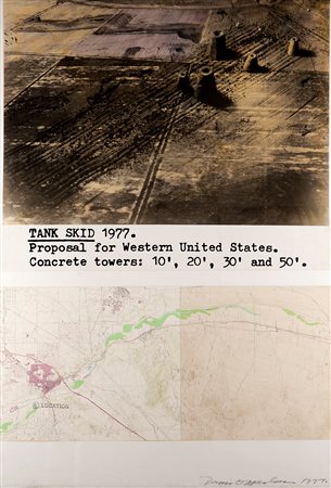 Dennis Oppenheim Tank skid 1977 tecnica mista su cartoncino cm 150x105Firmato...
