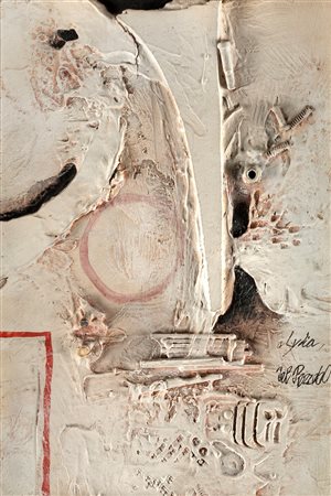 Lucio del Pezzo Inizio di stagione 1960 tecnica mista su cartone cm 30,5x20,8...