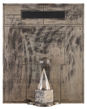 Lucio del Pezzo Senza titolo 1964 tecnica mista su tavola cm 73x60x18Firmato...