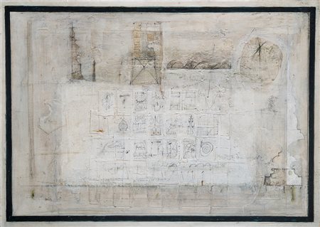 Magdalo Mussio Pietra 1987 tecnica mista su compensato cm 87x123Datato e...