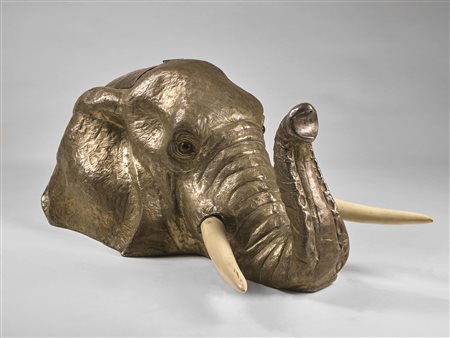 FRANCO LAGINI Testa di elefante, porta Champagne. Silver plate. Cm 35,00 x...