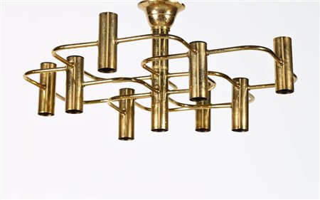 LUMI MILANO Lampadario nove luci. Ottone, plastica. Cm 60,00 x 27,00 x 60,00....