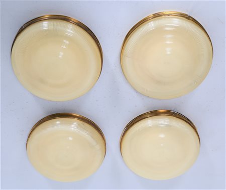 MANIFATTURA ITALIANA Quattro plafoniere. Ottone, metallo,. Cm 45,00 x 15,00 x...