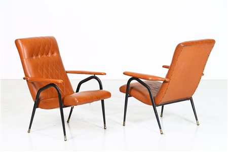 MANIFATTURA ITALIANA Coppia di poltrone. Metallo laccato e sky. Cm 70,00 x...