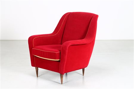 MANIFATTURA ITALIANA Poltrona. Legno e tessuto. Cm 80,00 x 88,00 x 80,00....