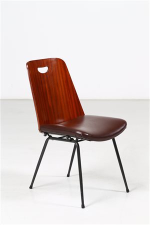 RINALDI GASTONE Sedia mod. DU 22. Legno curvo, metallo laccato e skai. Cm...