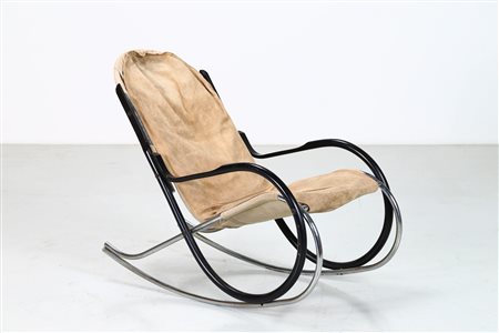 TUTTLE PAUL (1918 - 2002) Dondolo Nonna. Legno, metallo cromato e tessuto. Cm...