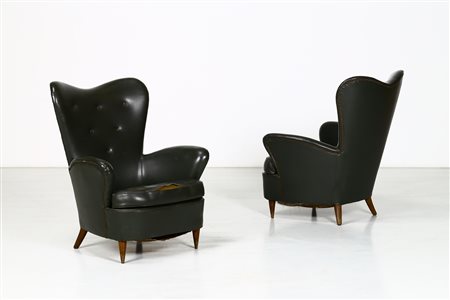 PONTI GIO' (1891 - 1979) Attr. Coppia di poltrone. Legno e sky. Cm 74,00 x...