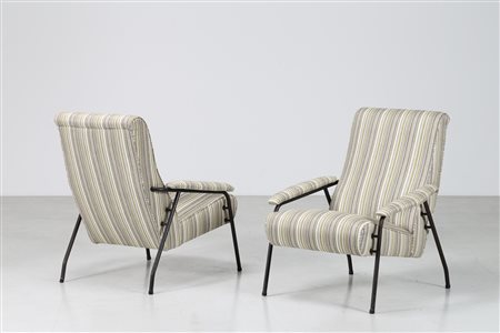 MANIFATTURA ITALIANA Coppia di poltrone. Metallo laccato e tessuto. Cm 75,00...