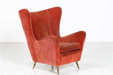 ISA BERGAMO Poltrona. Ottone e tessuto. Cm 87,00 x 98,00 x 93,00....