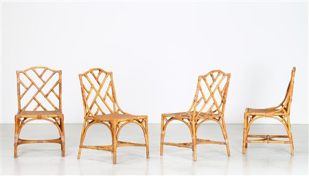BONACINA VITTORIO Quattro sedie. Bambù e paglia di Vienna. Cm 52,00 x 95,00 x...