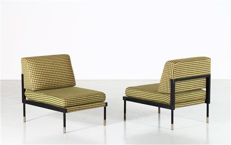 MANIFATTURA ITALIANA Coppia di poltrone. Metallo e tessuto. Cm 58,00 x 71,00...