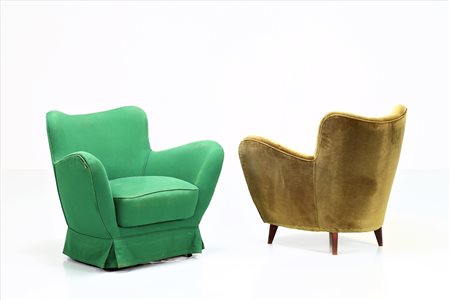 VERONESI GUGLIELMO Coppia di poltrone. Legno e tessuto. Cm 88,00 x 79,00 x...