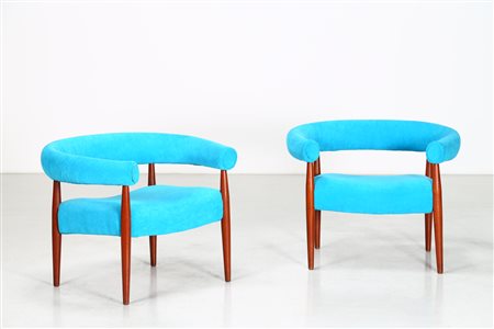 NANNA DITZEL (1923 - 2005) Coppia di poltrone. Legno e tessuto. Cm 82,00 x...