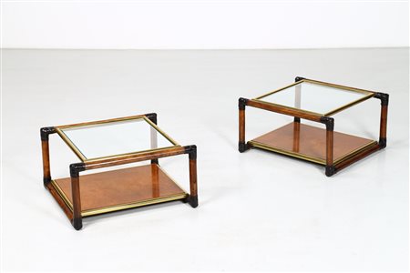 BONACINA VITTORIO Coppia di tavolini. Bambù, metallo laccato, formica e...