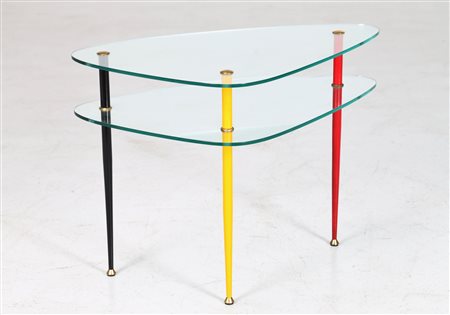 PAOLI EDOARDO Tavolino mod. Arlecchino. Metallo laccato, ottone, vetro. Cm...