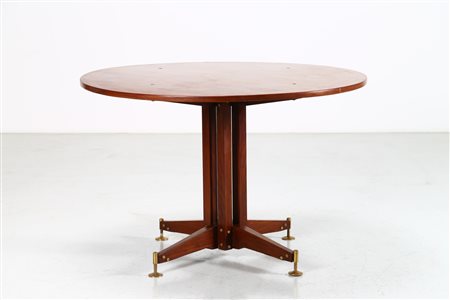 MAZZA SERGIO (n. 1931) Tavolo tondo. Legno di palissandro e ottone. Cm 120,00...