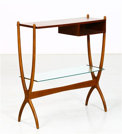 MANIFATTURA ITALIANA Consolle. Legno di mogano, vetro e ottone. Cm 79,00 x...